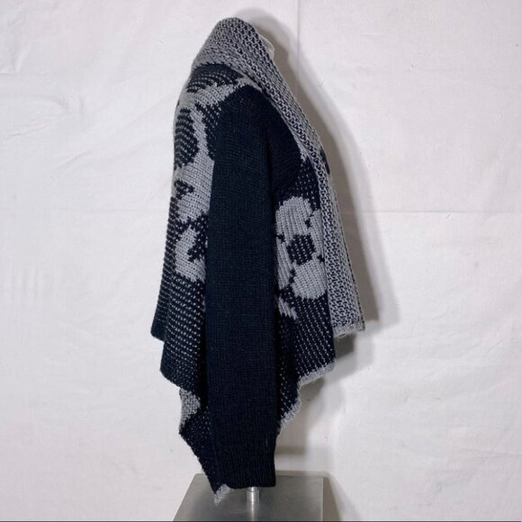 5/$25 Alison Sheri Black Grey Knit Open Front Waterfall Cardigan M - Picture 5 of 11